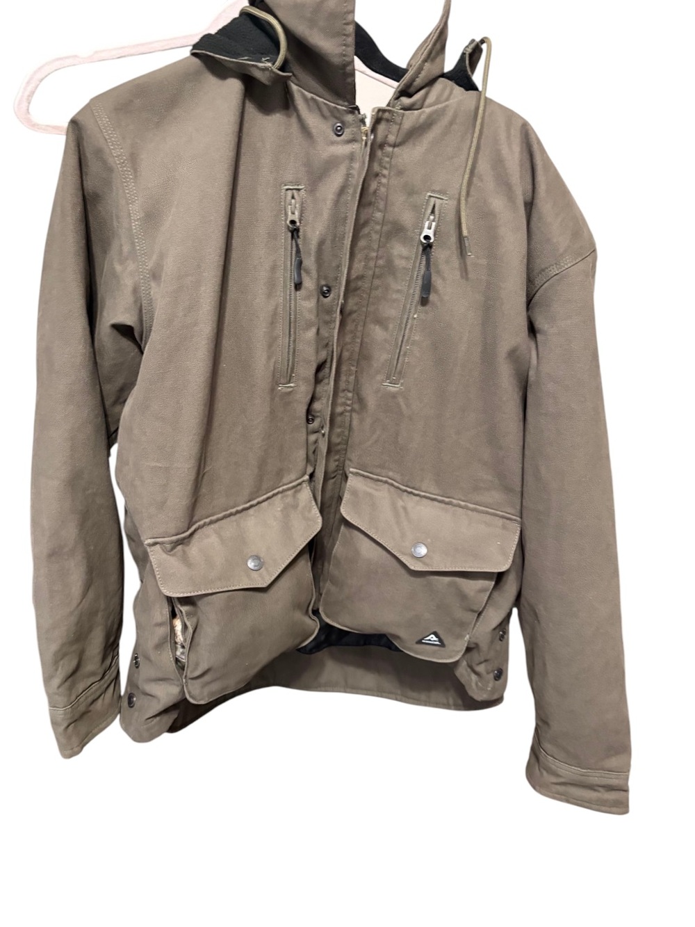 Canvas Hooded Zip Jacket in Olive Brown